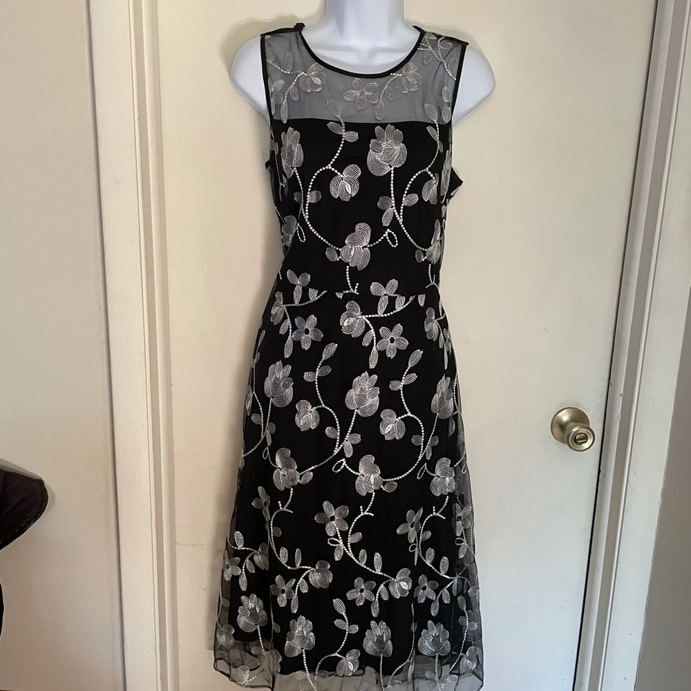 DKNY Black and Silver chiffon dress